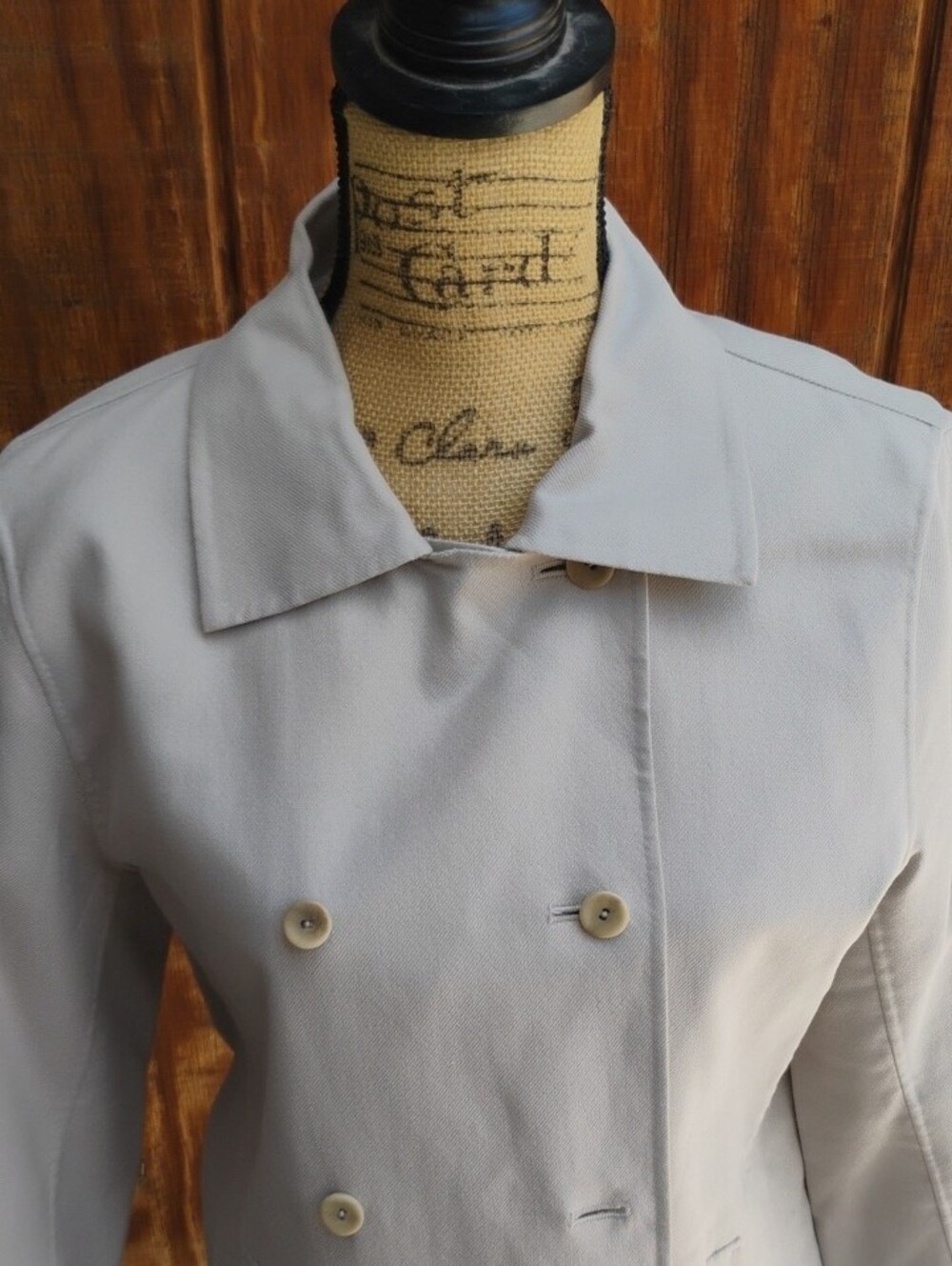 Eileen Fisher Light Khaki Double-Breasted Pea Jacket - Picture 4 of 9